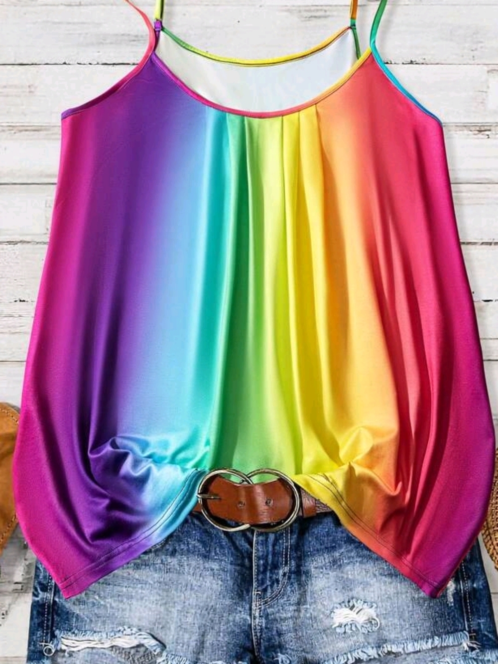 Rainbow Ombre Spaghetti Strap Tank Top - Vibrant Multicolor